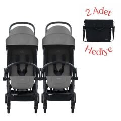Bumprider Connect³ İkiz Bebek Arabası Black-Grey & Yan Bakım Çantası Hediyeli
