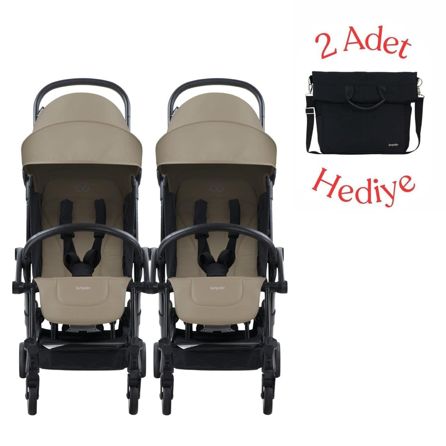 Bumprider Connect³ İkiz Bebek Arabası Black - Sand & Yan Bakım Çantası Hediyeli