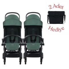 Bumprider Connect³ İkiz Bebek Arabası Black - Olive & Yan Bakım Çantası Hediyeli