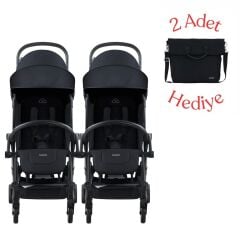Bumprider Connect³ İkiz Bebek Arabası Black - Black & Yan Bakım Çantası Hediyeli