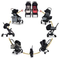 BabyBjörn Bliss Ana Kucağı Woven Sand Grey & Bumprider Connect³ Bebek Arabası Black-Sand - Yan Düzenleyici Çanta