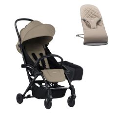 BabyBjörn Bliss Ana Kucağı Woven Sand Grey & Bumprider Connect³ Bebek Arabası Black-Sand - Yan Düzenleyici Çanta