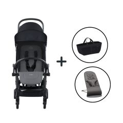 BabyBjörn Bliss Ana Kucağı Petal Woven Anthracite & Bumprider Connect³ Bebek Arabası Black-Grey Melange- Yan Düzenleyici Çanta