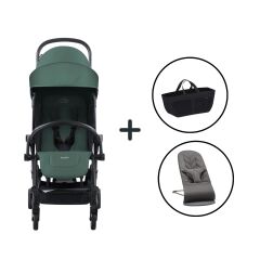 BabyBjörn Bliss Ana Kucağı Petal Woven Anthracite & Bumprider Connect³ Black-Olive Bebek Arabası - Yan Düzenleyici Çanta