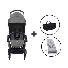 BabyBjörn Bliss Ana Kucağı Petal Woven Grey & Bumprider Connect³ Bebek Arabası Black-Grey & Yan Düzenleyici Çanta