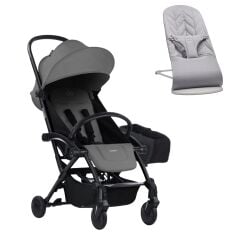 BabyBjörn Bliss Ana Kucağı Petal Woven Grey & Bumprider Connect³ Bebek Arabası Black-Grey & Yan Düzenleyici Çanta