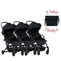 Bumprider Connect³ Üçüz Bebek Arabası Black - Black & Yan Bakım Çantası Hediyeli