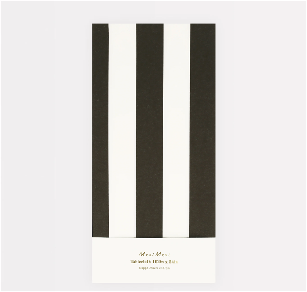 Meri Meri - Black Striped Tablecloth - Siyah Çizgili Masa Örtüsü