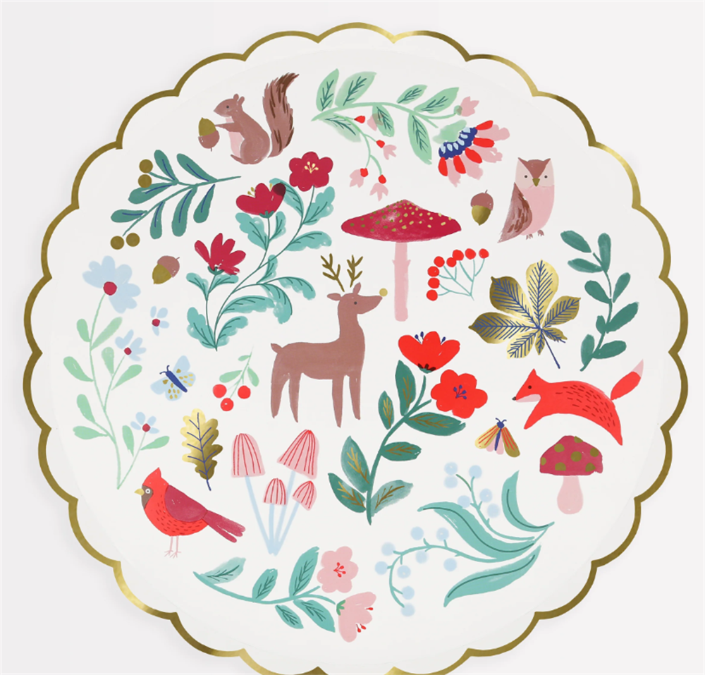 Meri Meri - Winter Woodland Dinner Plates - Orman Tabak (L) (8'Li)